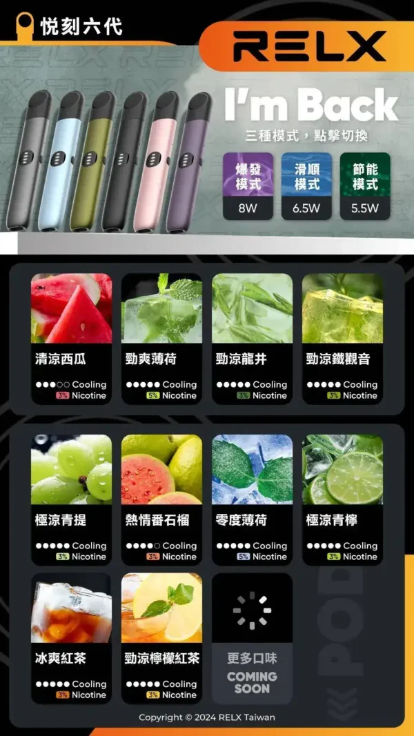 WPS图片1-1.webp 【滿3加購350送主機 / 滿10送2】RELX 悅刻六代通用煙彈 電子煙替換煙彈 六代主機相容設計 日常換彈補充推薦 台灣現貨